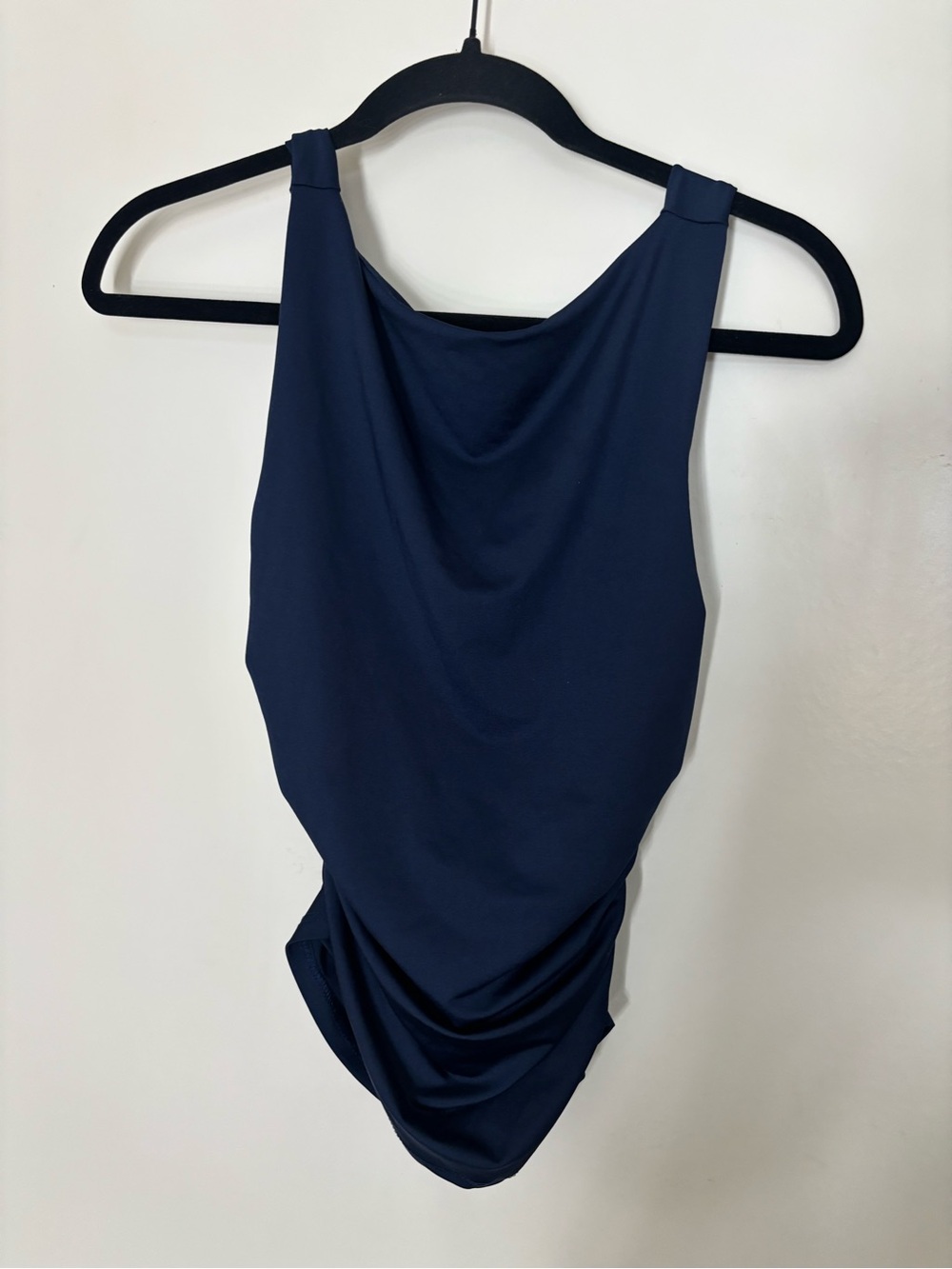 gaze Navy Draped Bodysuit with Cowl Neck